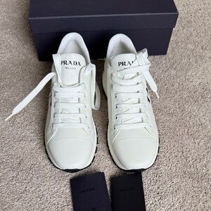 Prada White Low-Top Leather Sneakers